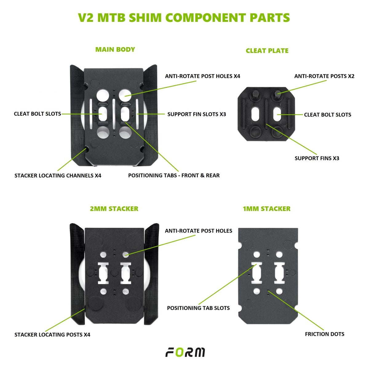 Form Bike Fit Cleats Leg Length Shim MTB Walkable V2 Kit, FS