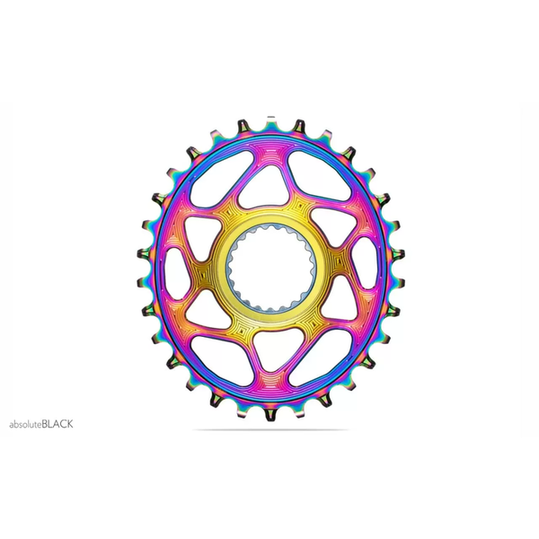 Absolute Black Oval MTB Chainring, 1x Shimano Direct Mount XTR M9100/XT M8100/SLX M7100 HG+ 12 Speed, PVD Rainbow - Cycling Boutique