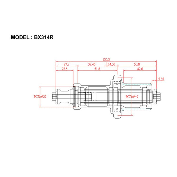 Bitex BX314R rear hub for road bikes, 8/16H, Shimano 11-speed compatible with ABS, black metal bicycle hub.