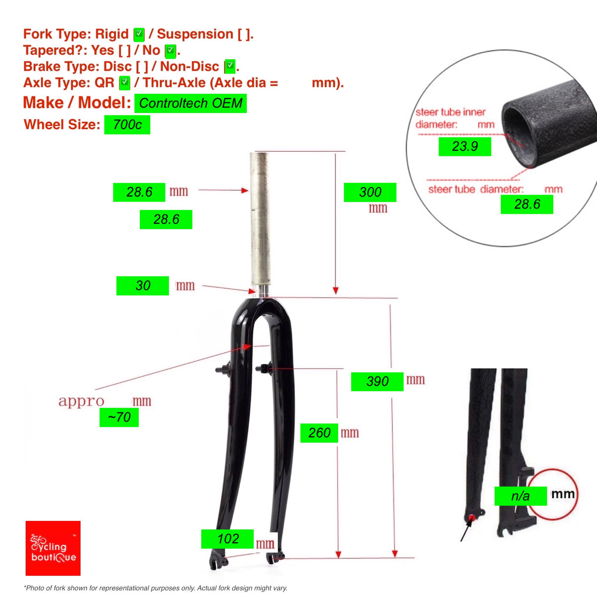 Controltech Full Carbon Rigid Fork - 700x32-45mm Endurance and Sportive ...