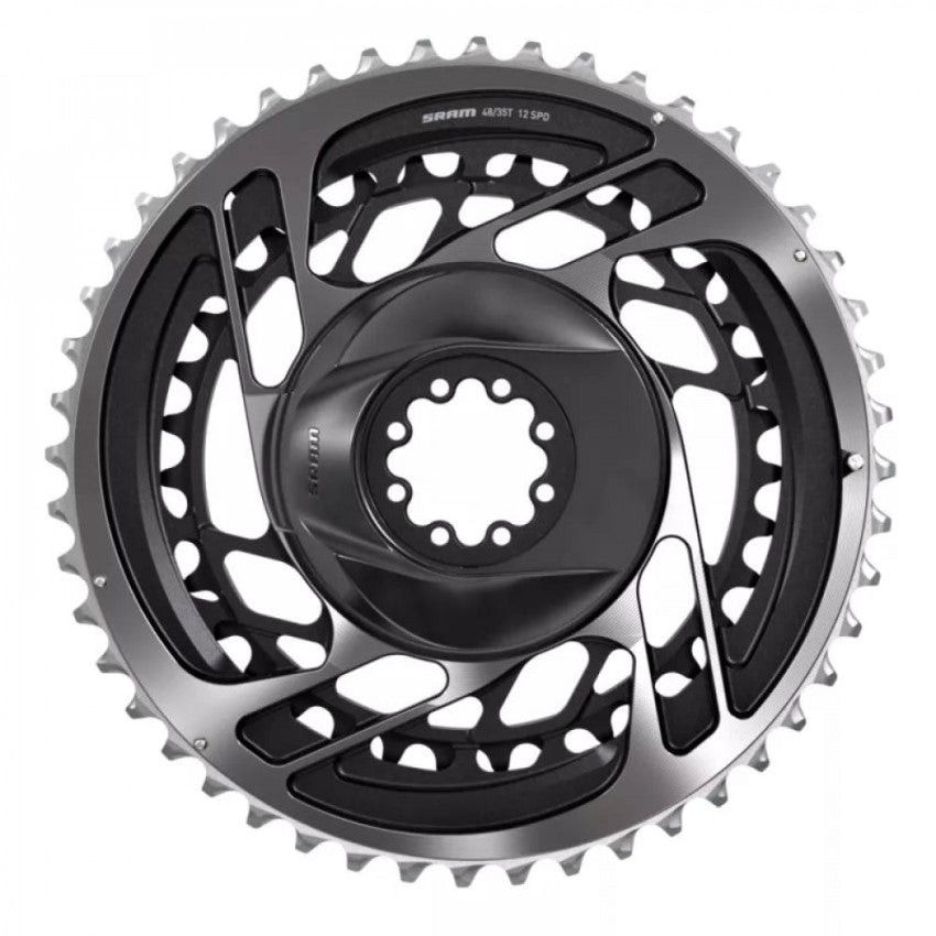 SRAM Red AXS 2x12-speed chainrings set with grey finish, featuring 48T and 35T direct mount bike chainrings for performance cycling