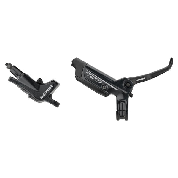 SRAM Level T hydraulic disc brake for mountain bikes, showing the right rear caliper and rotor assembly.