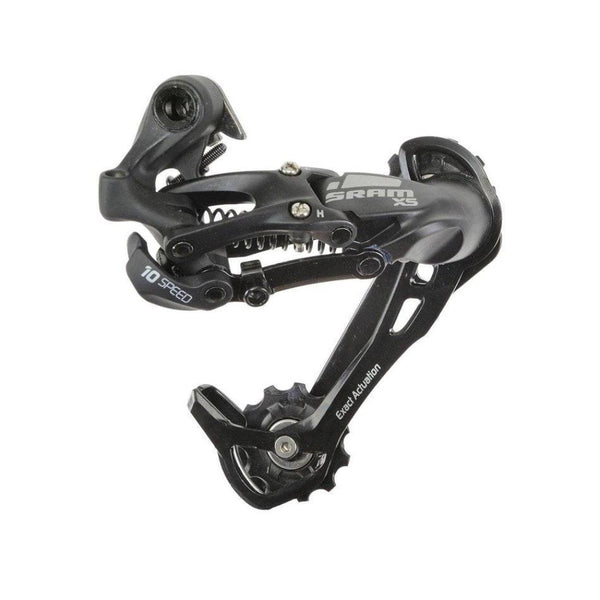 SRAM X5 10-speed rear derailleur with long cage, designed for smooth shifting in mountain bike gear systems.