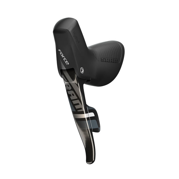 SRAM Force 22 2x11-speed left shifter for road bikes, with ergonomic design and gear control mechanism.