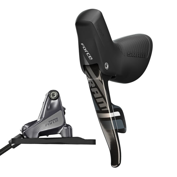 SRAM Force HRD 2x11-Speed shifters with hydraulic disc brake caliper, mounted on a bike handlebar, showing left-front view.