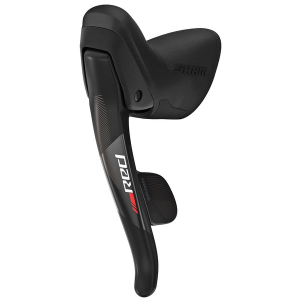 SRAM Red 2x11-speed bike shifter with ergonomic grip and sleek red finish, designed for precise gear shifting.