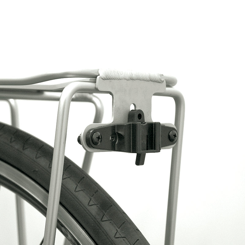 Cateye rear rack bracket mount for bicycle rear racks, durable metal bike accessory designed for secure attachment.