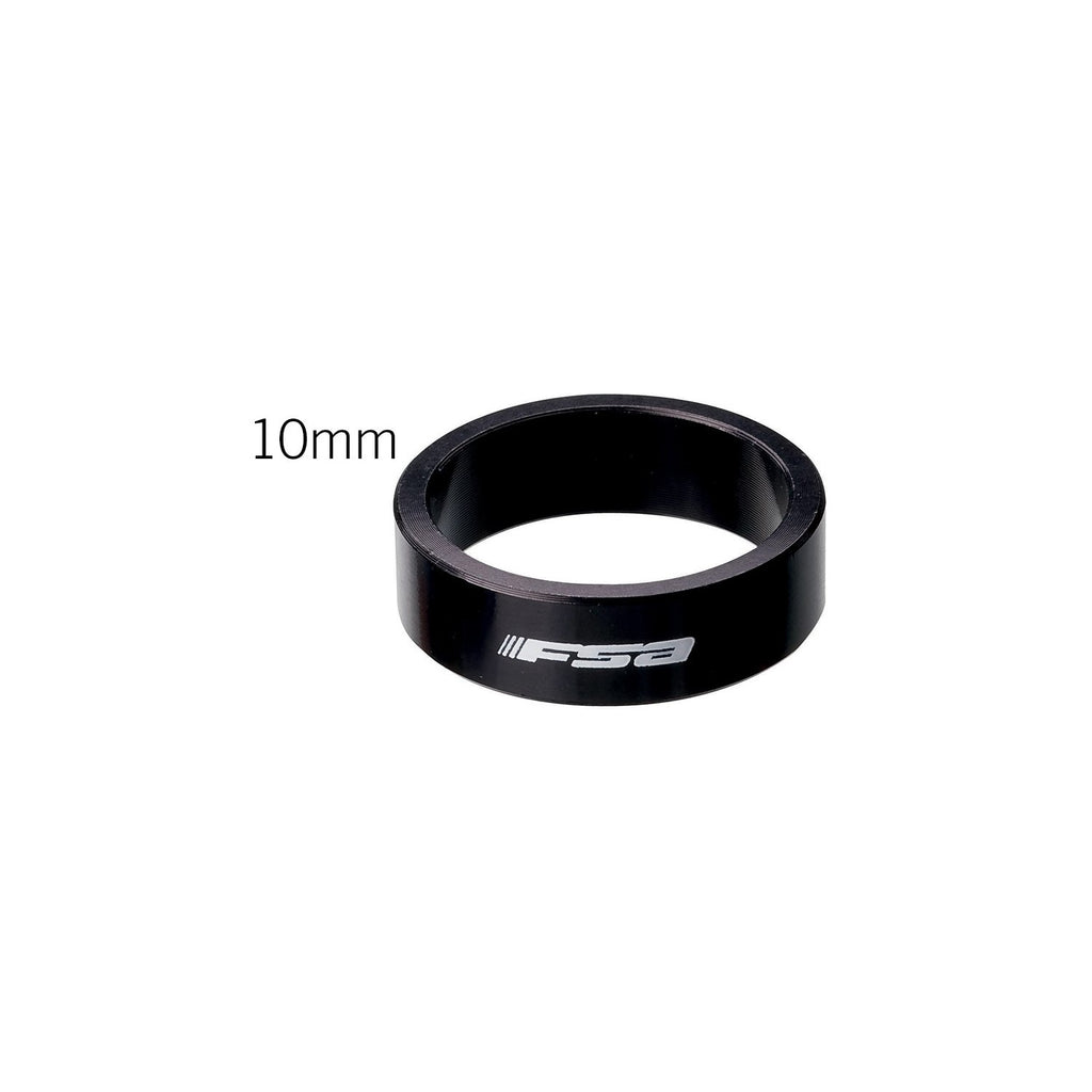 FSA 1 1/8-inch headset spacer, 10mm black aluminum ring with logo