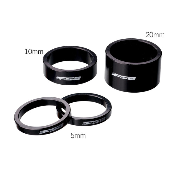 FSA 1 1/8-inch headset spacer, 10mm black aluminum ring with FSA logo