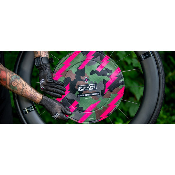 Muc-Off Disc Brake Covers Camo for bikes, featuring durable camouflage design to protect disc brakes during maintenance.