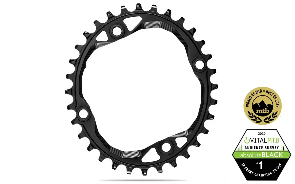 Absolute Black Oval MTB Chainring 1x Shimano 104 & 64BCD - Cycling Boutique