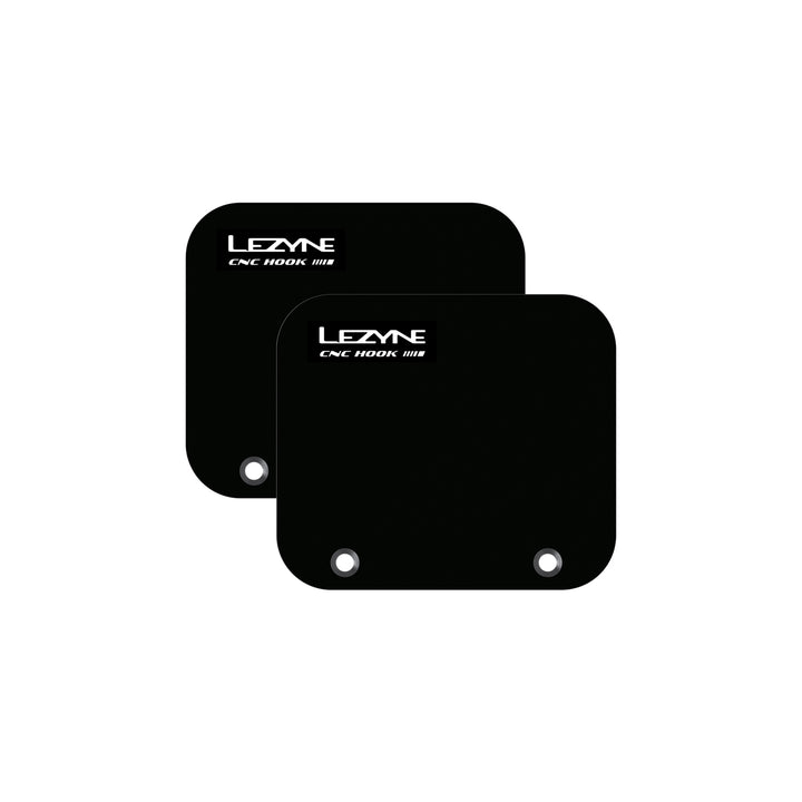 Lezyne CNC alloy bike display mount with wheel hook for bicycle stands and storage, shown mounted on a wall.