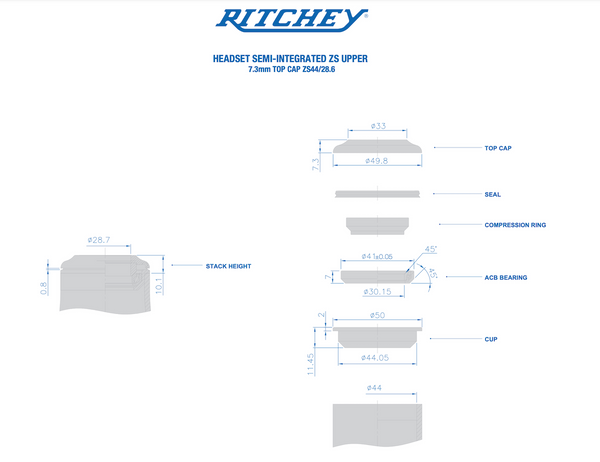 Ritchey Threadless Headset, Upper Assembly | WCS, Semi-Integrated, ZS44/28.6 - Cycling Boutique