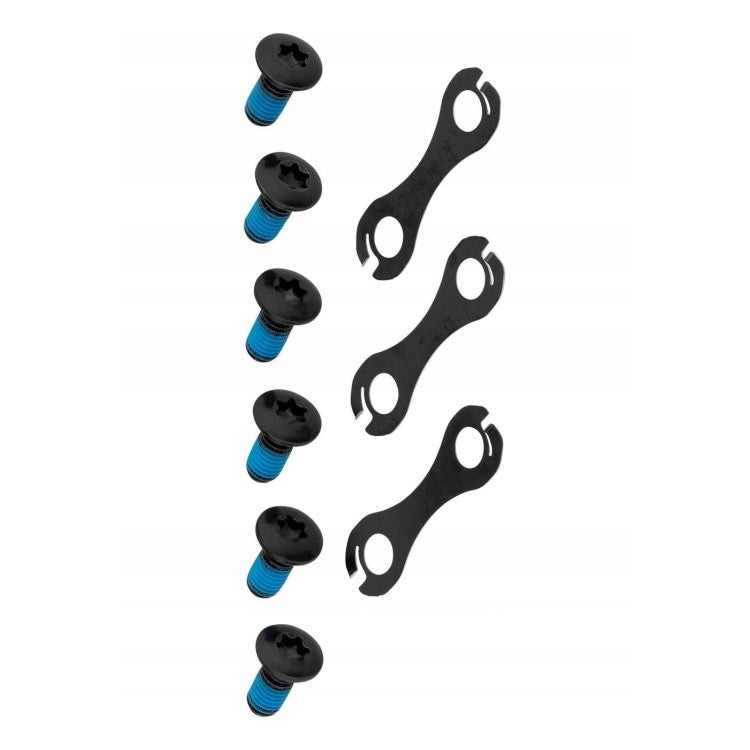 Shimano SM-RT76 disc brake rotor fixing bolt unit showing bolts and hardware for secure attachment.