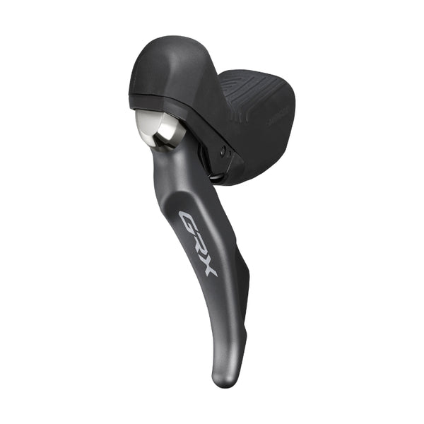 Shimano GRX BL-RX810 11-speed shifter and BR-RX810 caliper disc brakes set for 160mm rotor, assembled for gravel bikes.