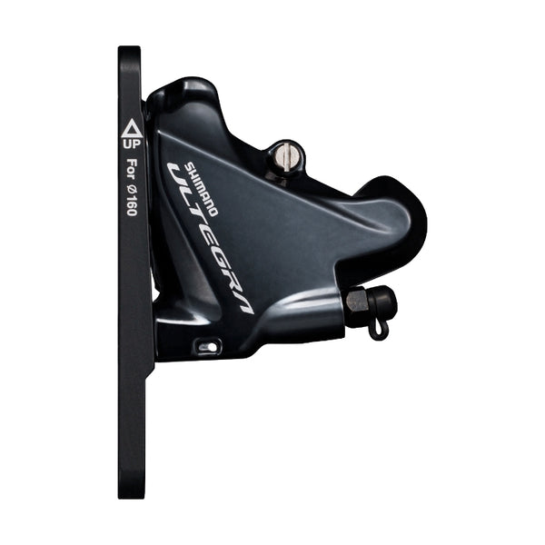 Shimano ST-R8025 11-speed front shifter and BR-R8070 disc brake caliper assembled set for road bikes.