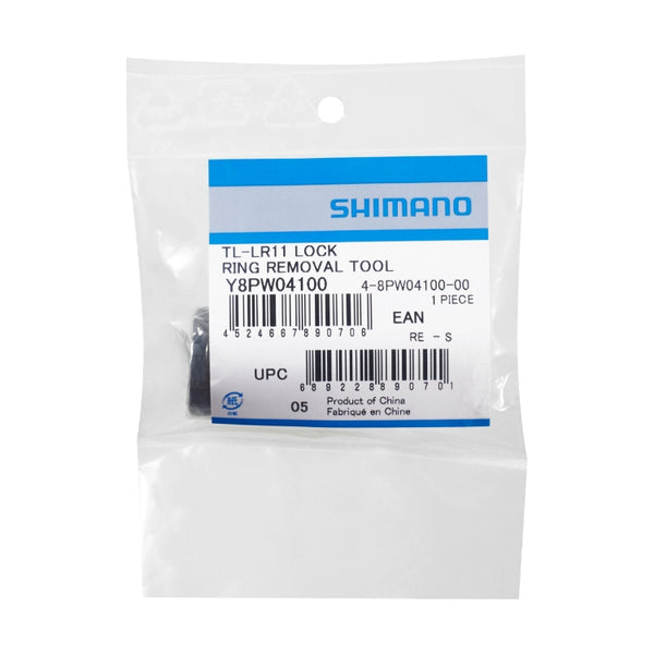 Shimano TL-LR11 lock ring removal tool for SM-RT10 disc brake rotors, showing the metal tool with ergonomic handle.