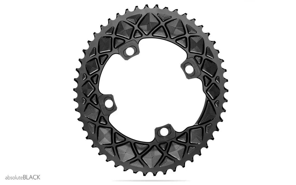Absolute Black Oval Road Chainring, 2x 110/4 BCD & 5 Bolts FSA ABS - Cycling Boutique