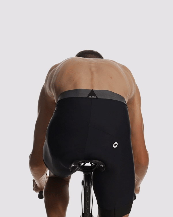 Black Assos of Switzerland Mille GT C2 cycling shorts for men, featuring padded chamois and comfortable fit.