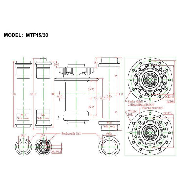 Bitex Front Disc Hub | MTF15/20 w/ 6-Bolt ISO - Cycling Boutique