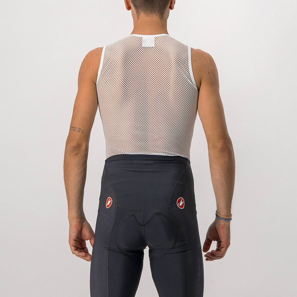 White Castelli Core Mesh 3 Sleeveless Base Layer, lightweight and breathable for cycling or athletic wear.