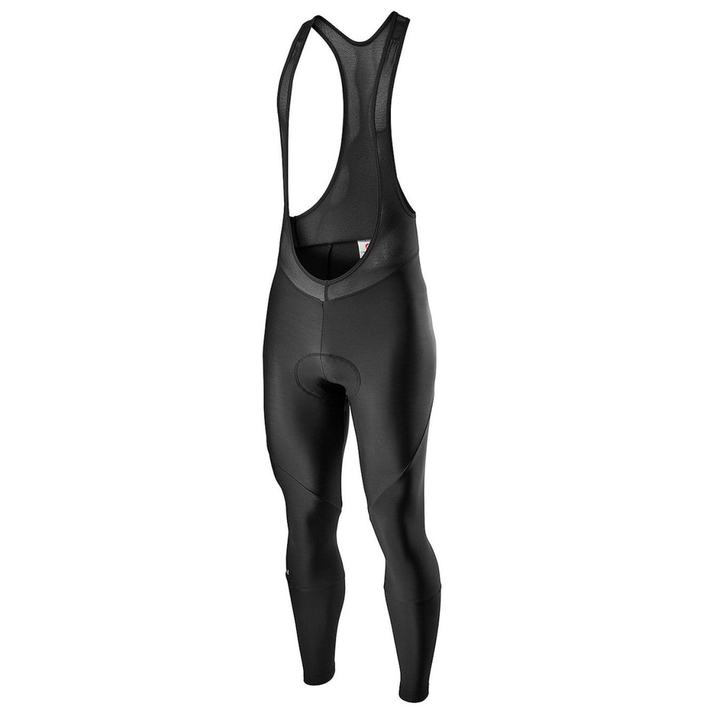 Black Castelli Entrata winter bib tights for men, designed for warmth and comfort in cold weather cycling.