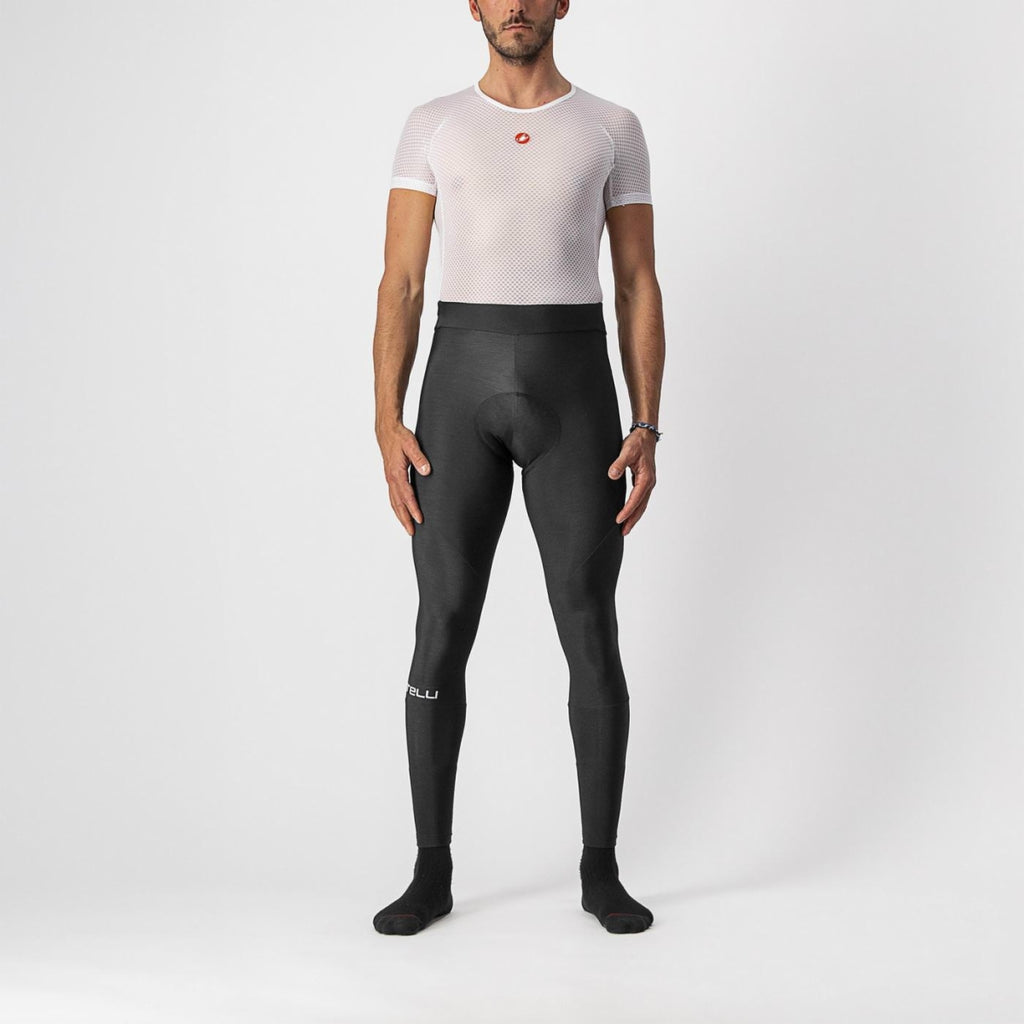 Black Castelli Entrata Winter Bibtights, designed for cold weather cycling, with a snug fit and thermal insulation.