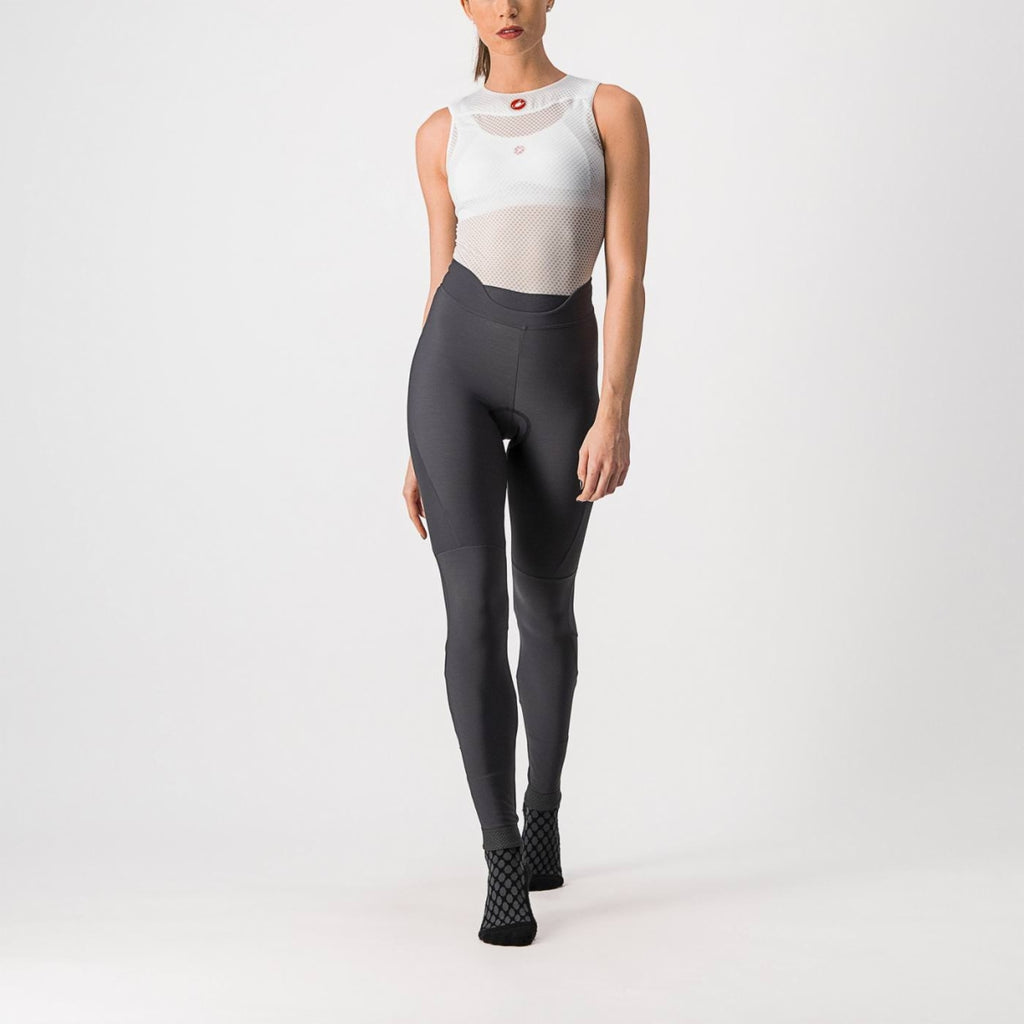 Dark gray Castelli Velocissima Tight winter bibtights for women, featuring thermal fabric and reflective details for cold-weather cycling.