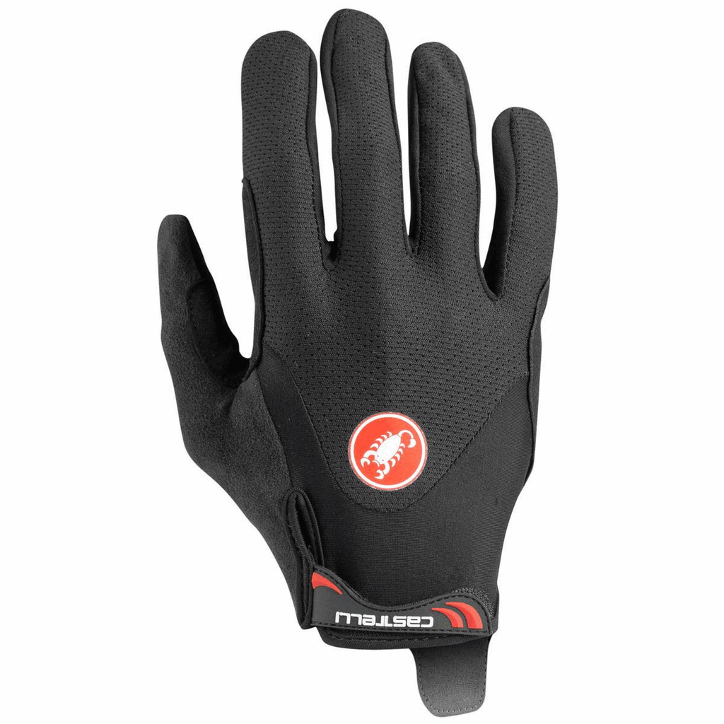 Black Castelli Arenberg LF full finger gel gloves with padded palms and breathable fabric, designed for cycling comfort.