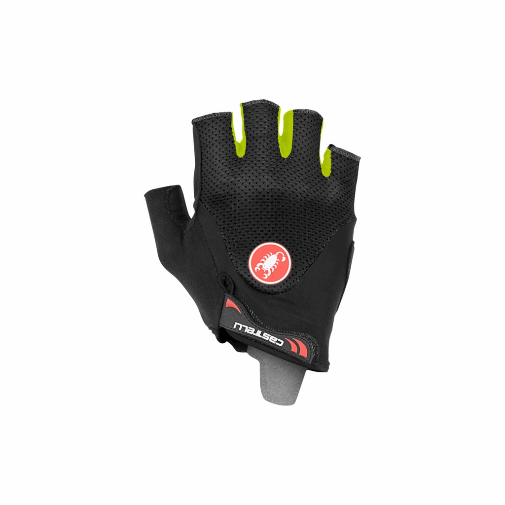 Dark gray Castelli Arenberg 2 short finger gel cycling gloves with padded palms for comfort and grip.