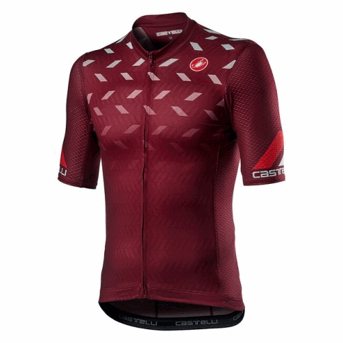 Castelli Avanti Bordeaux cycling jersey with short sleeves and aerodynamic fit, featuring the Castelli logo on the front.