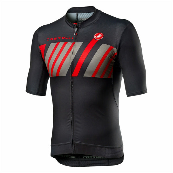 Red Castelli Hors Categorie Half Sleeves Jersey with breathable fabric and cycling design, suitable for road cycling enthusiasts.