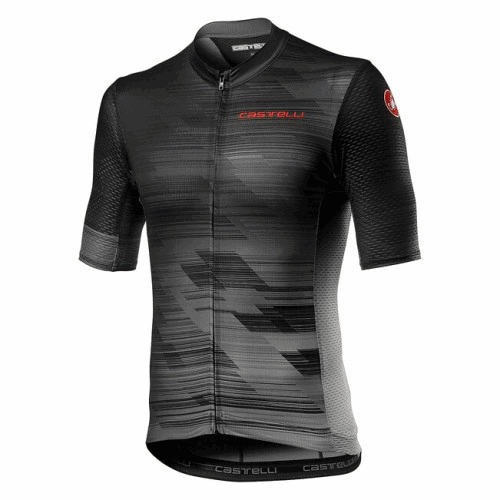 Red and blue Castelli Rapido jersey with short sleeves, featuring a fitted design and breathable fabric for cycling comfort.