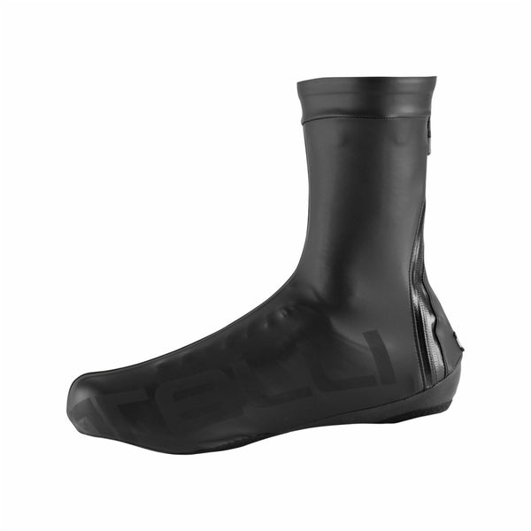 Black Castelli Pioggerella shoe covers, waterproof cycling shoe covers with elastic openings for a secure fit.