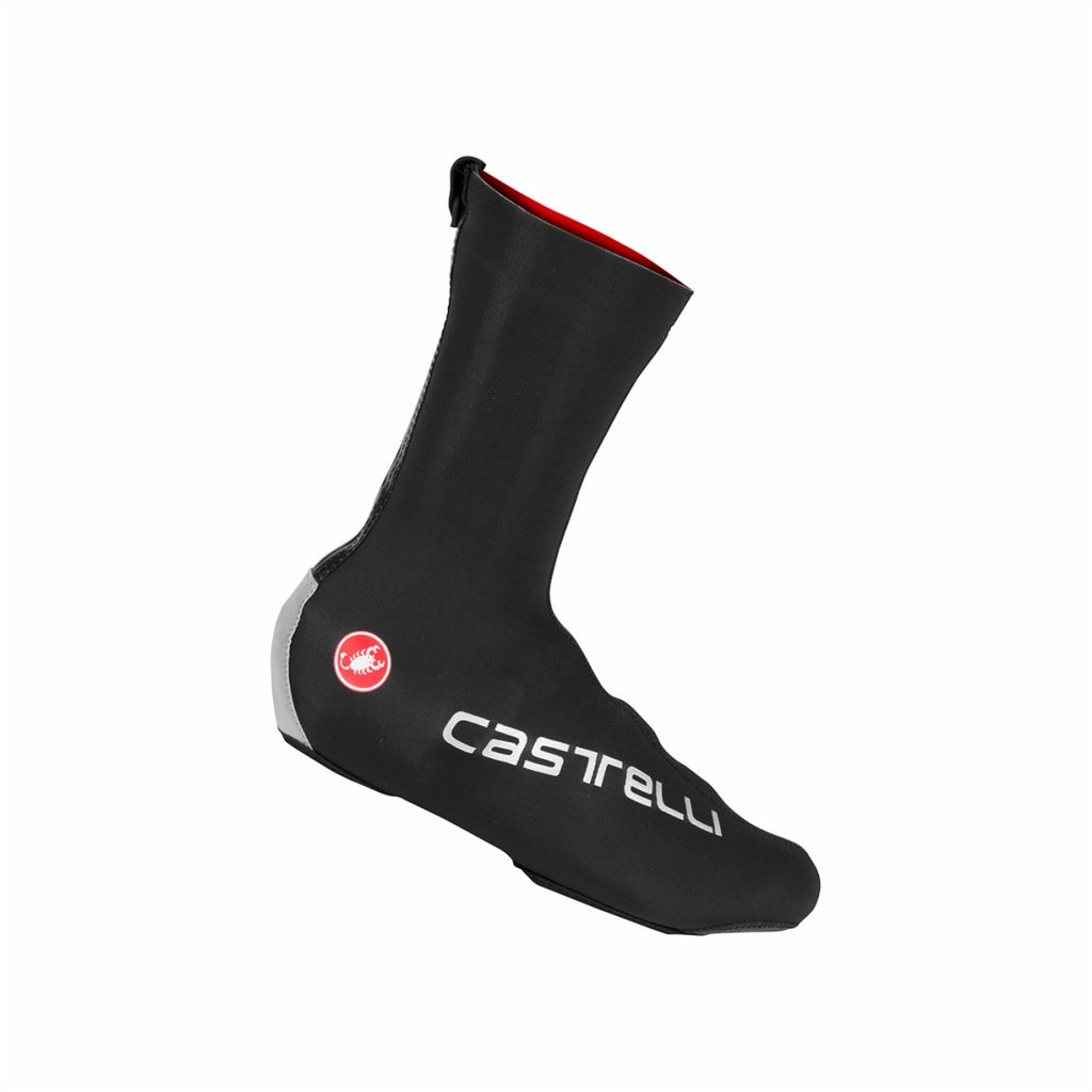 Black Castelli Diluvio Pro winter shoe covers, waterproof and insulated, designed to protect cycling shoes in cold weather.