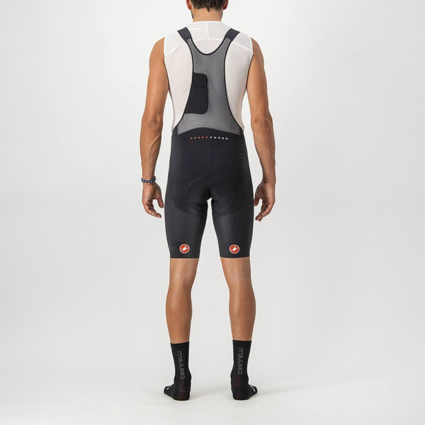 Black Castelli men's Superleggera bib shorts with sleek design and comfortable fit, ideal for cycling performance.
