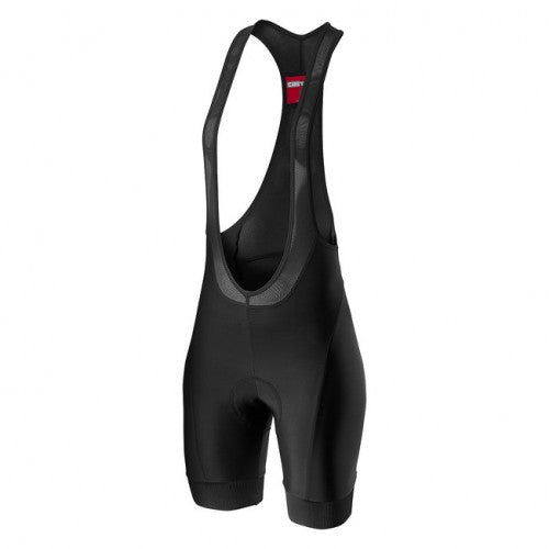 Castelli Prima women's bib shorts in dark steel blue and brilliant pink, featuring breathable fabric and comfortable fit for cycling.