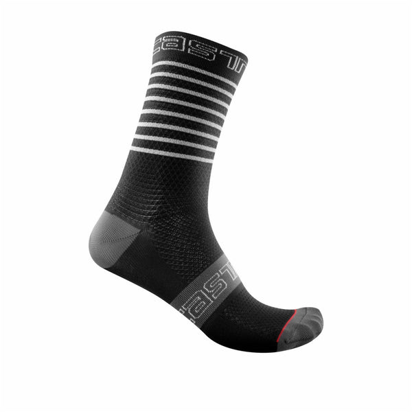 Black Castelli Superleggera W 12 cycling socks with lightweight, breathable fabric, designed for comfort and performance.