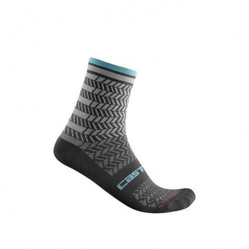 Dark gray Castelli Avanti 12 socks, crew length, made for cycling and casual wear, showcasing breathable fabric and sleek design.