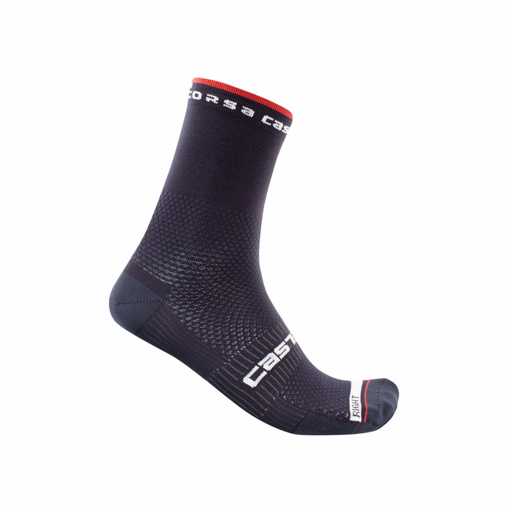 Castelli Rosso Corsa Pro 15 socks in Savile Blue, XL size, featuring lightweight, breathable cycling sock design.