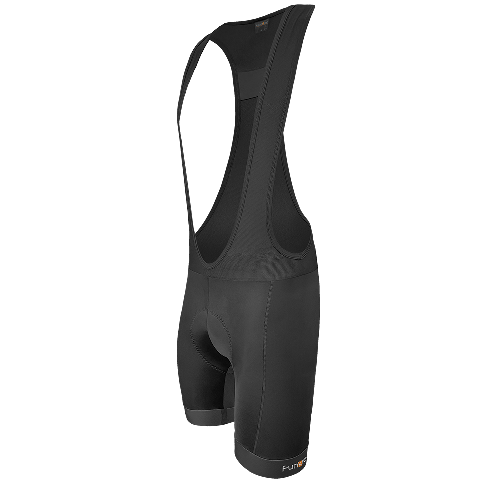 Black Funkier men's Pro Bib Short with Tonti Gel Pad, size XS, designed for cycling comfort and performance.