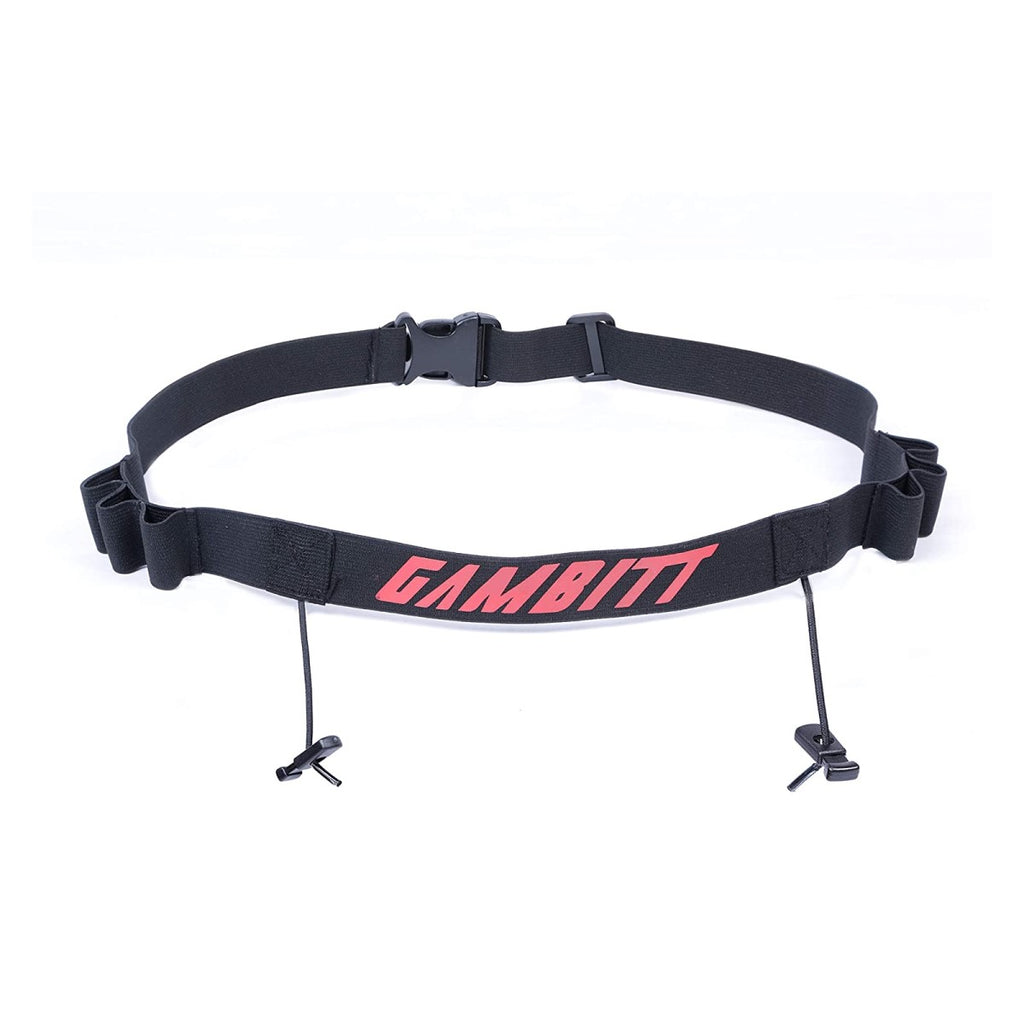 Black Gambitt Race Belt unisex base layer, shown in a close-up image highlighting its sleek design and adjustable fit.