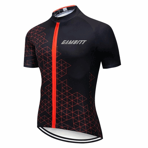Black and orange Gambitt Cruiser Half Sleeves Jersey with lightweight fabric and sleek design, ideal for cycling enthusiasts.