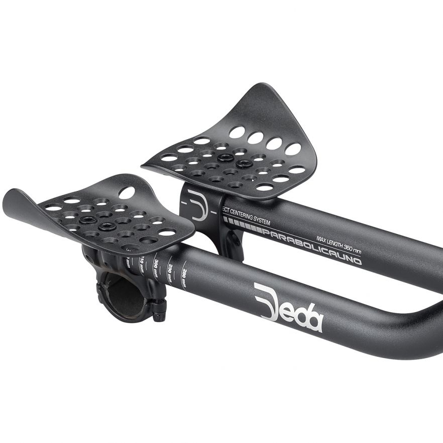 Deda Elementi Tri / TT Aero Bars with alloy clamp-on extension and Parabolica Uno design for triathlon and time trial cycling.