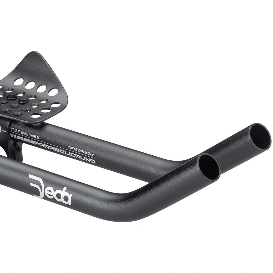 Deda Elementi Tri / TT Aero Bars with alloy clamp-on extension, featuring Parabolica Uno design for triathlon and time trial cycling.