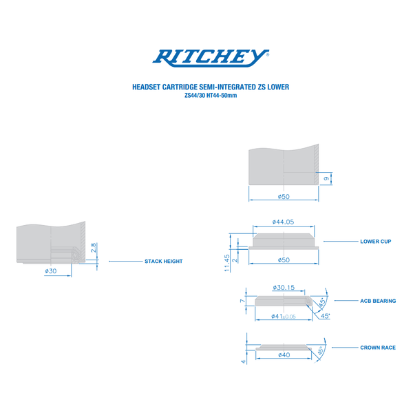 Ritchey Headset Lower WCS Semi-Integrated ZS44/30 Black - Cycling Boutique