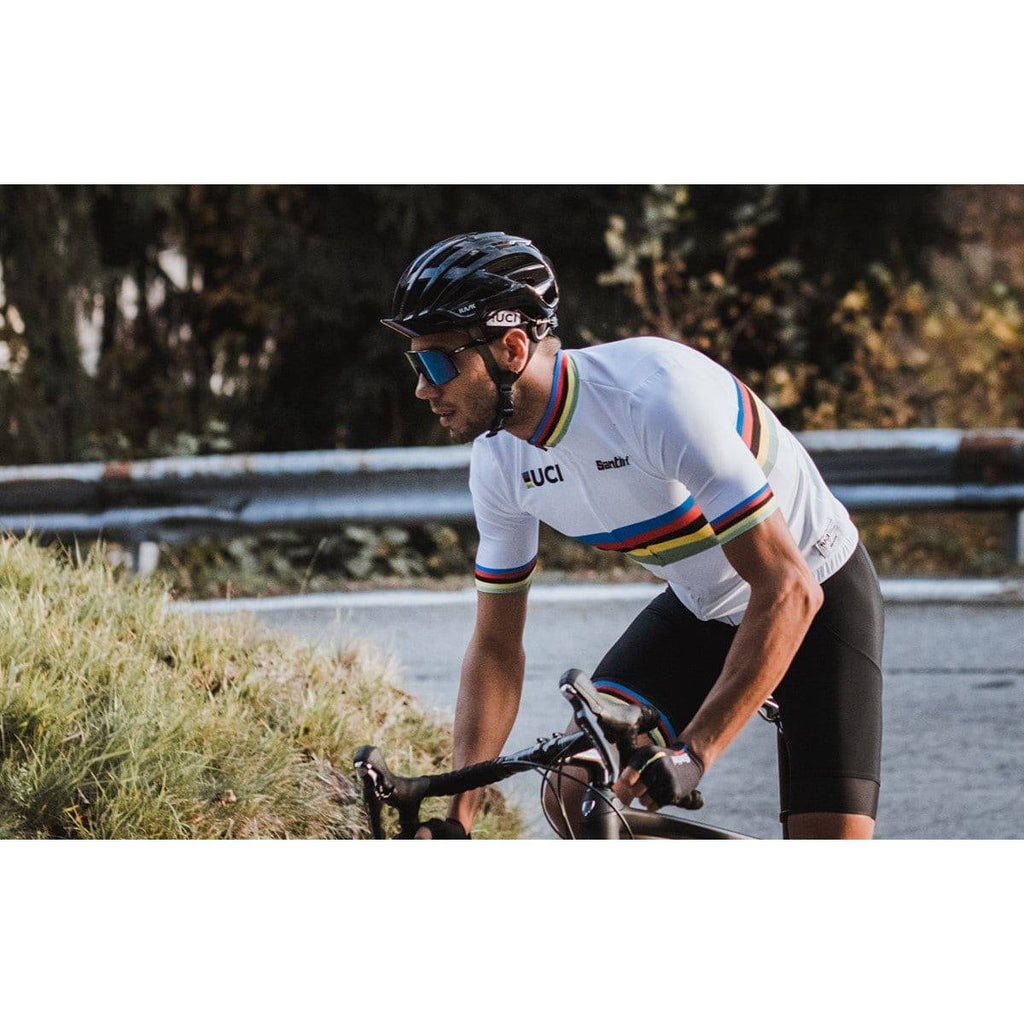 radhose bibshort kurz mit trägern rennrad santini uci rainbow Santini Men's Bib Shorts | UCI Rainbow Stripes