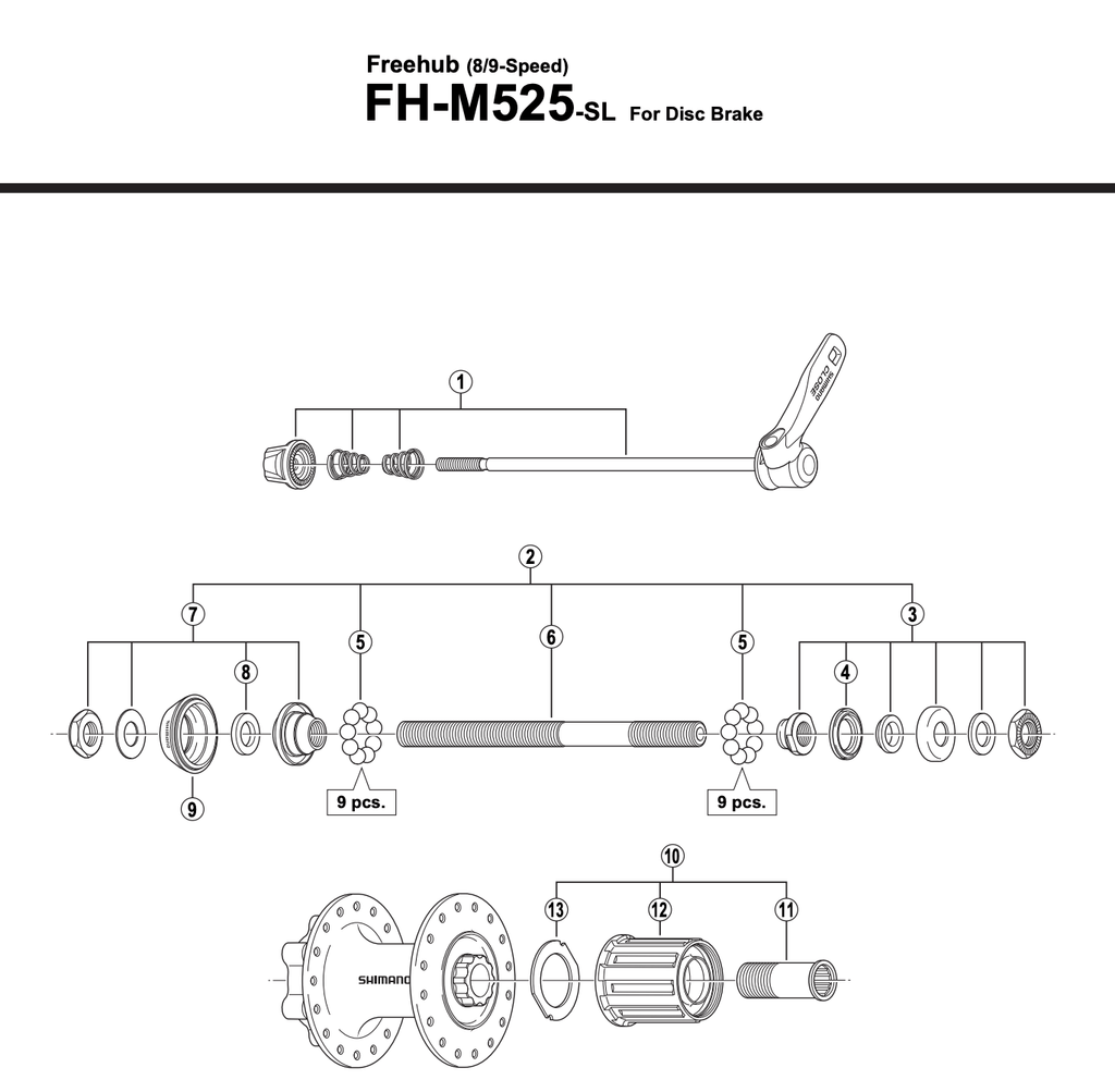 Shimano Deore Fh-m525-sl 8/9-speed Freehub Body SHIMANO Deore FH