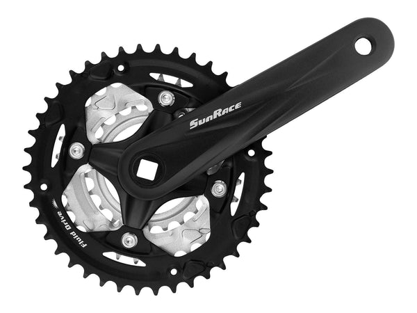 Sunrace CrankSet | FCM600 - M3, 8/7-Speed, Square Taper, Black / Silver - Cycling Boutique